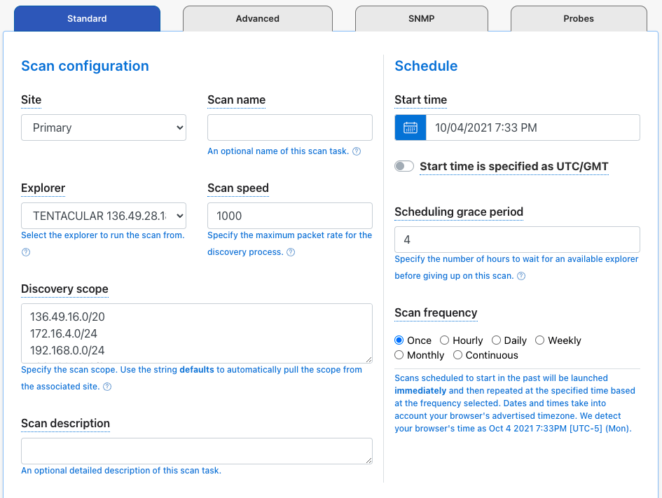 Scan configuration form