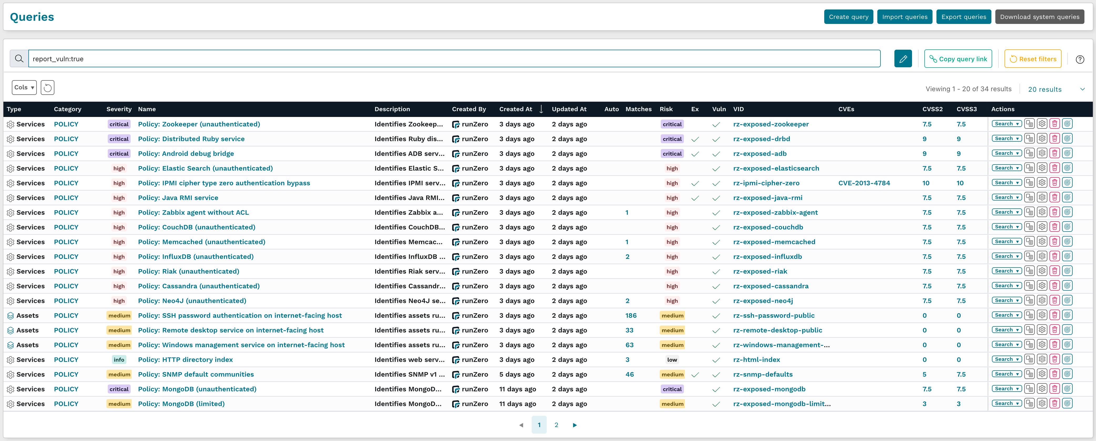 Queries that create vulnerability records