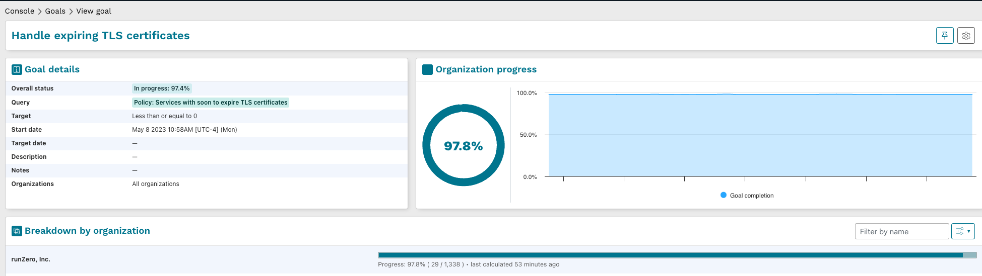 Tracking goal progress in runZero