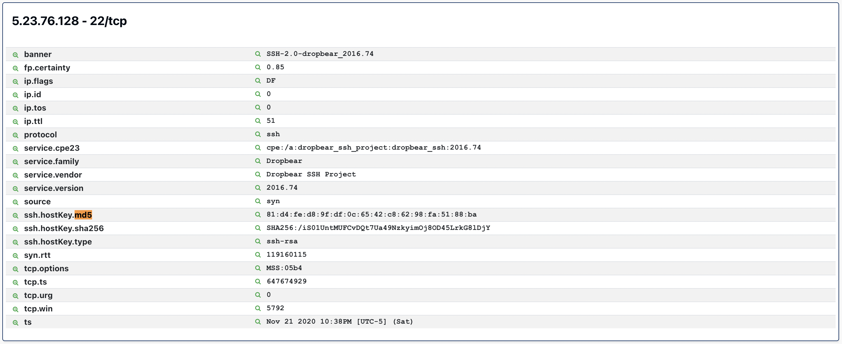 Finding the property ssh.hostKey.md5