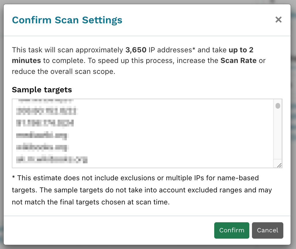Scan configuration confirmation Scan configuration confirmation
