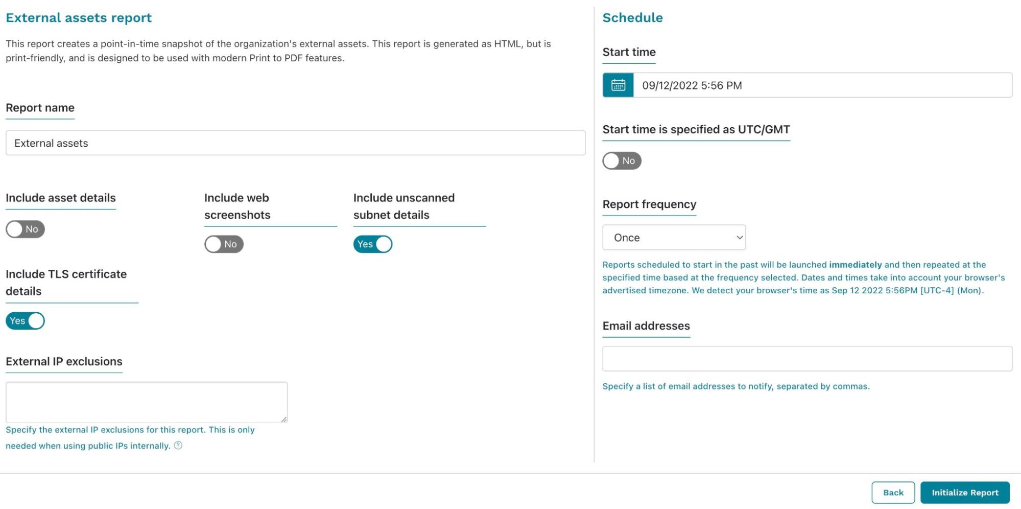 External Assets Report configuration External Assets Report configuration