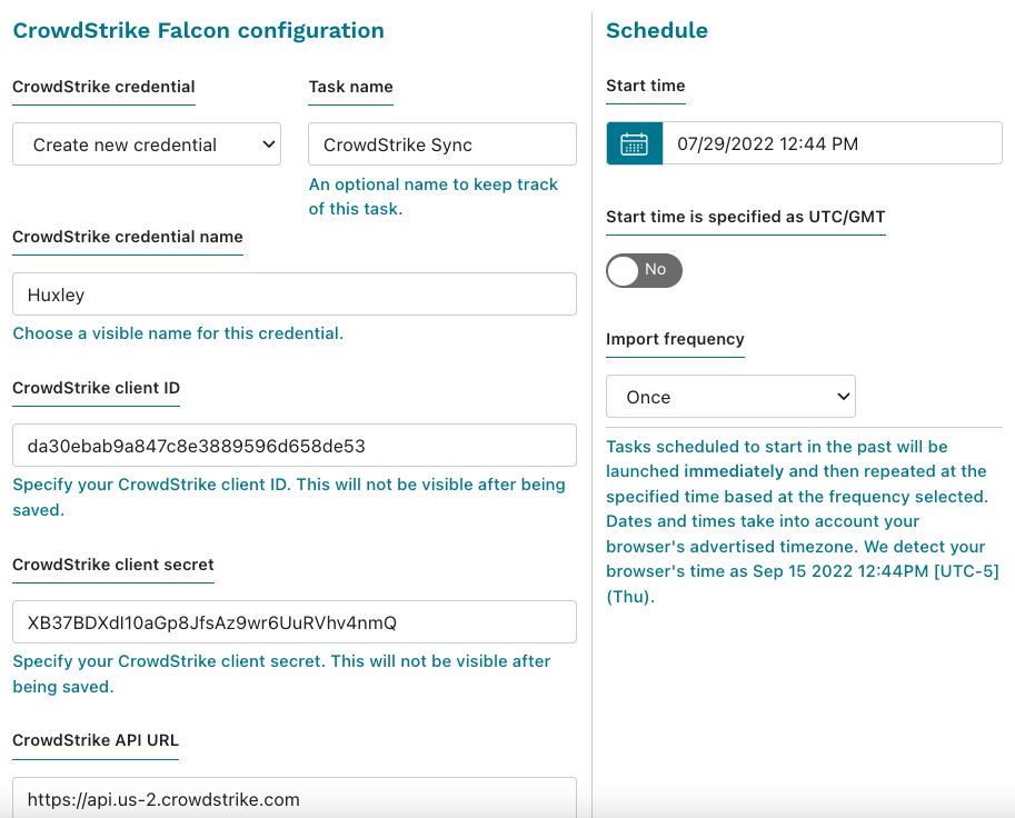 Demo step two Demo screenshot of creating credentials
