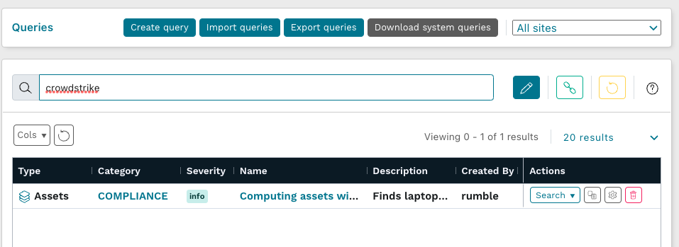 Demo screenshot of listing scanned assets