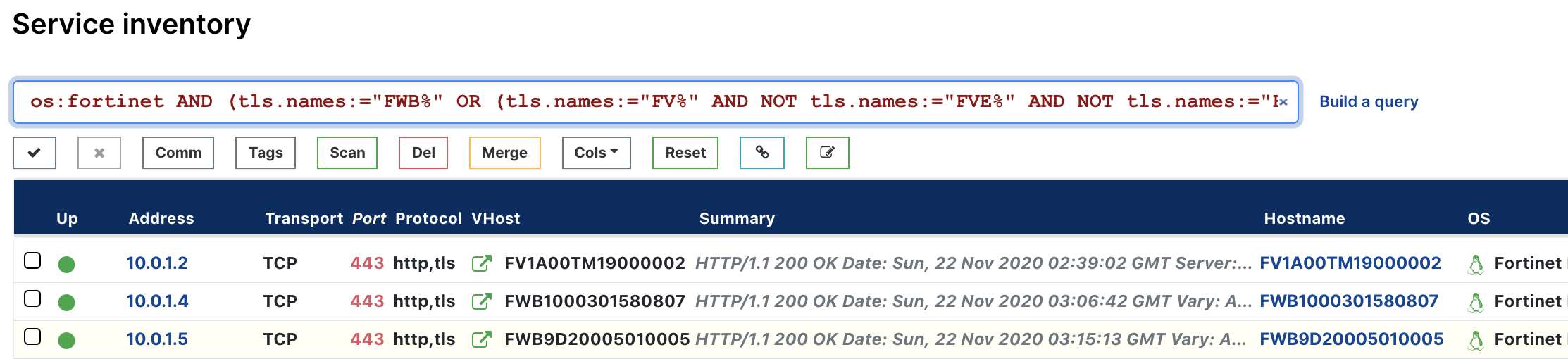 The Queries Library Find fortinet devices