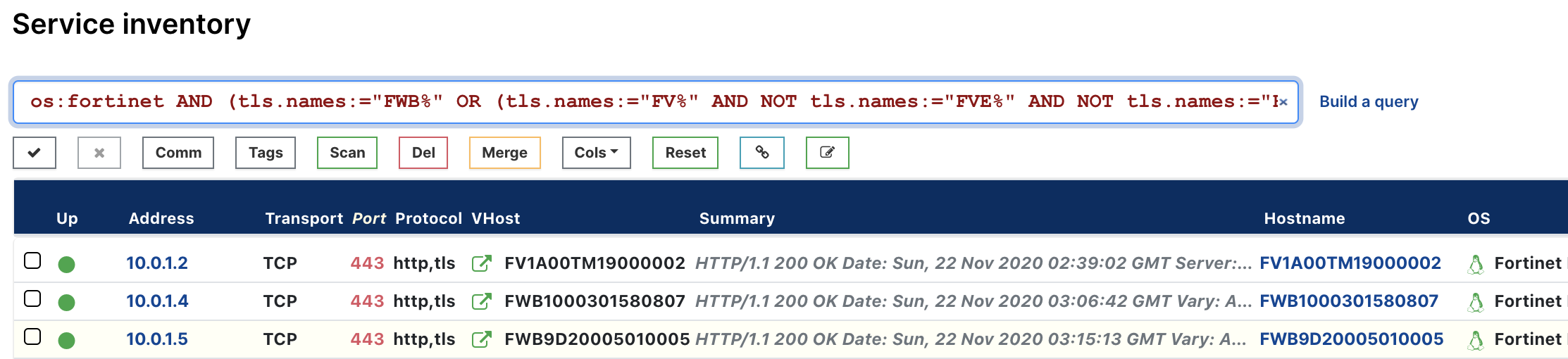 Find fortinet devices