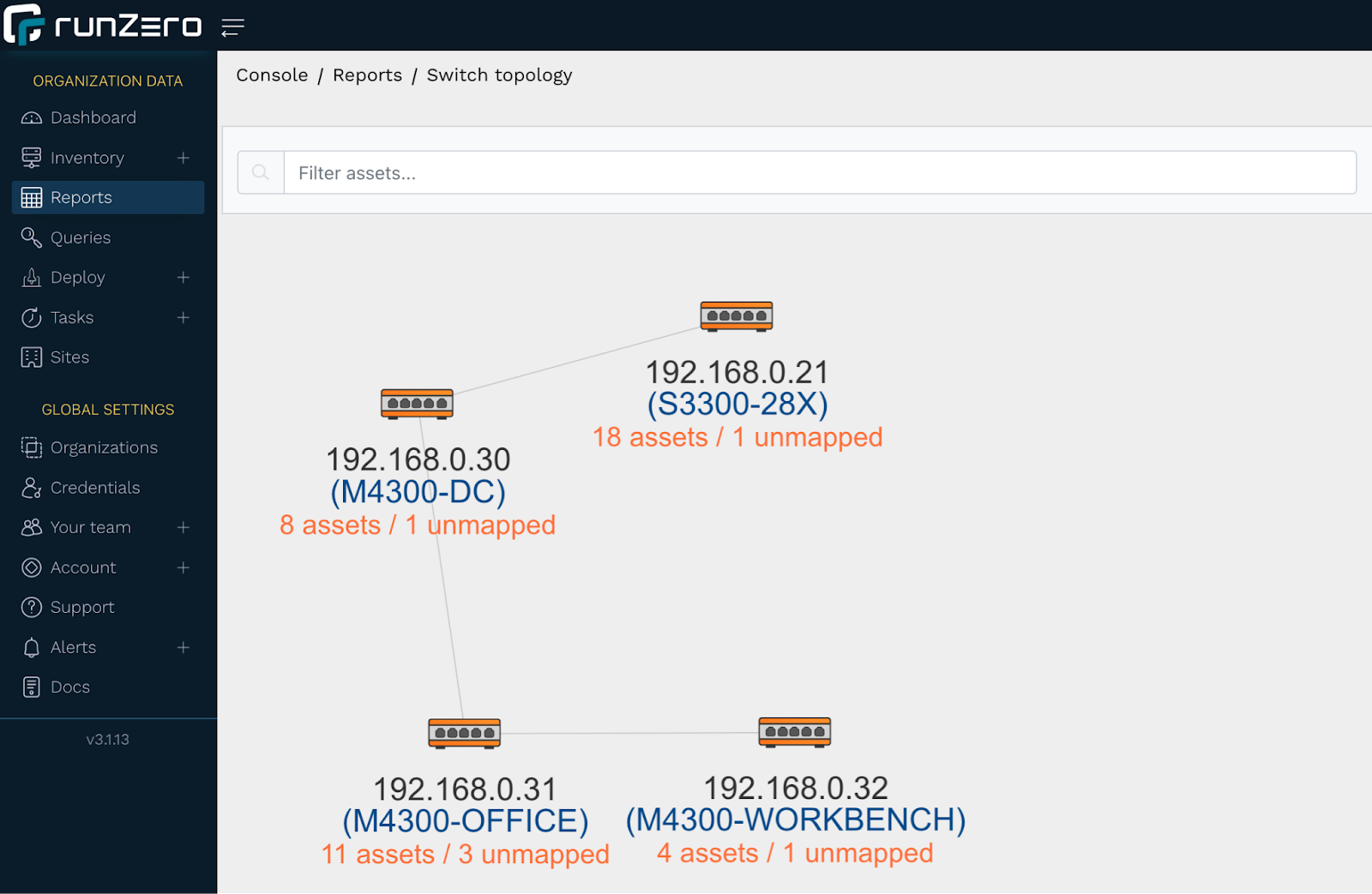 runZero report switch topology