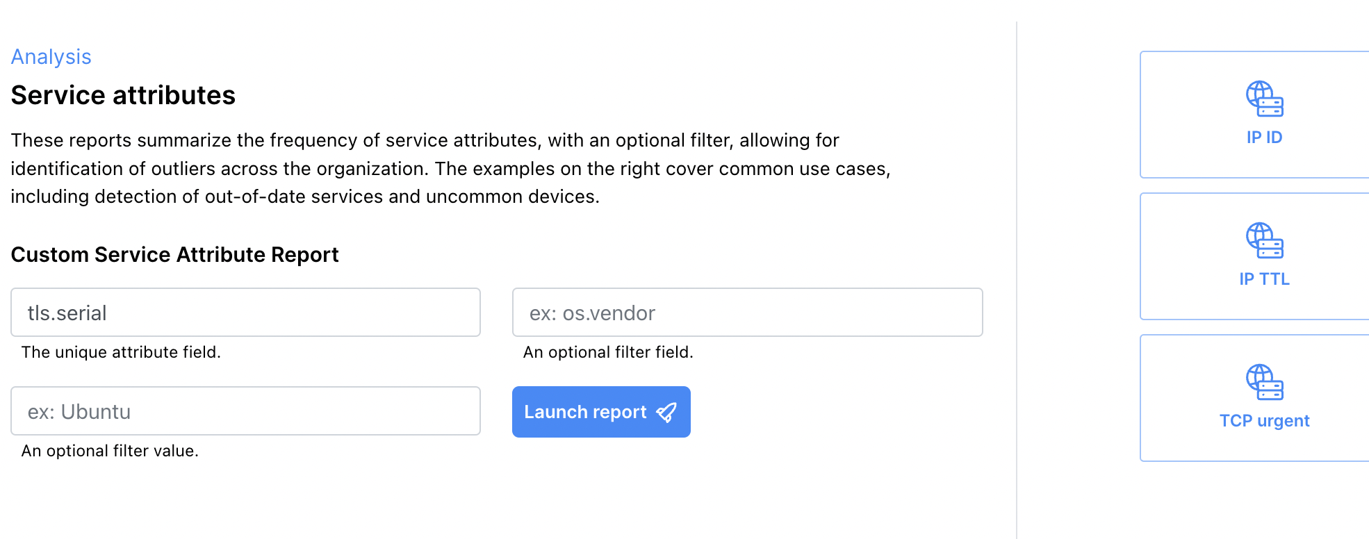 Service attribute report results Service attribute report results