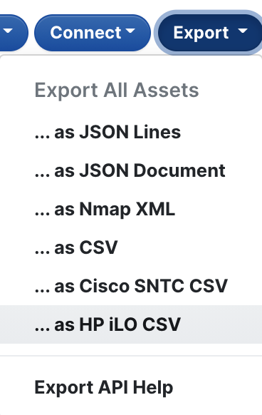 iLO export csv dropdown menu option