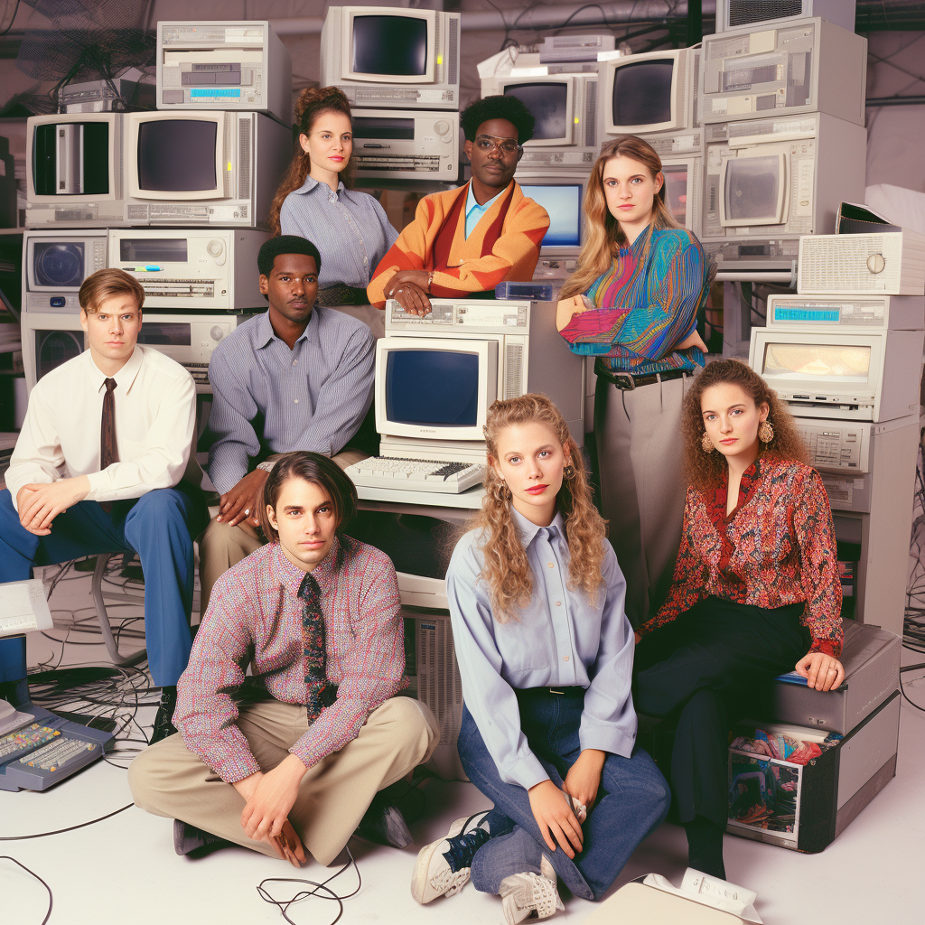 90's office employees with computers