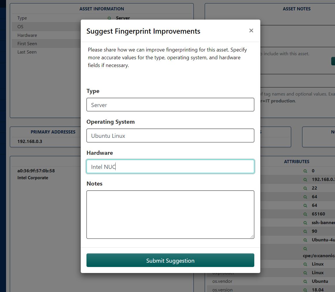 Screenshot of Rumble Improve Fingerprint Form