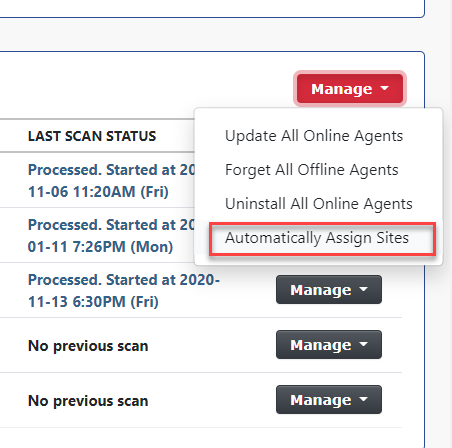 Screenshot of Rumble Automatic Agent to Site Assignment