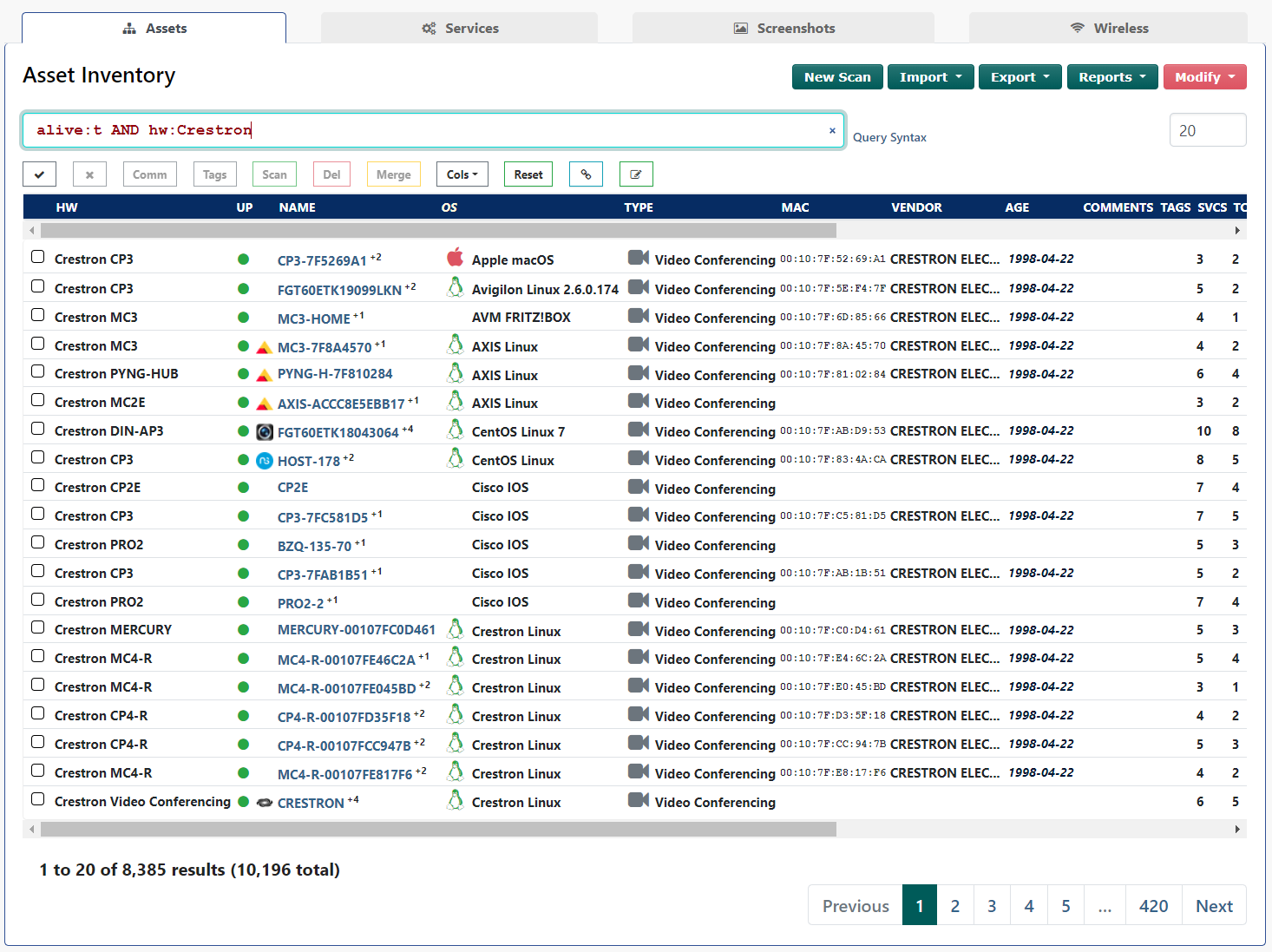 Screenshot of Rumble Crestron Identification