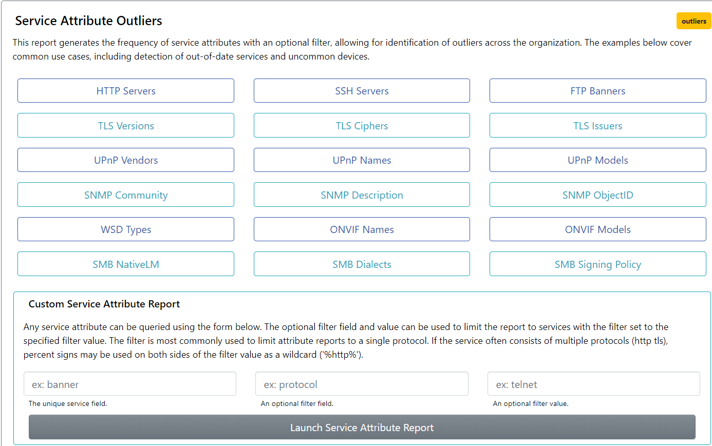 Service Attribute Report