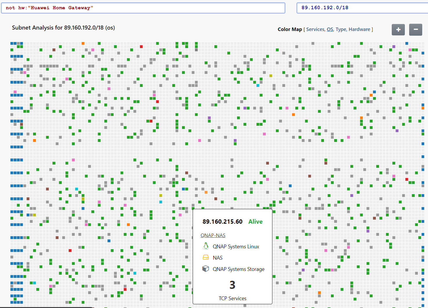 runZero Subnet Grid Report - Not Huawei - OS