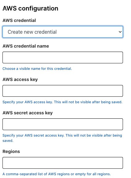 AWS connection settings