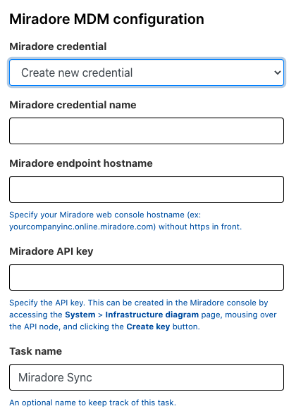 Miradore connection settings