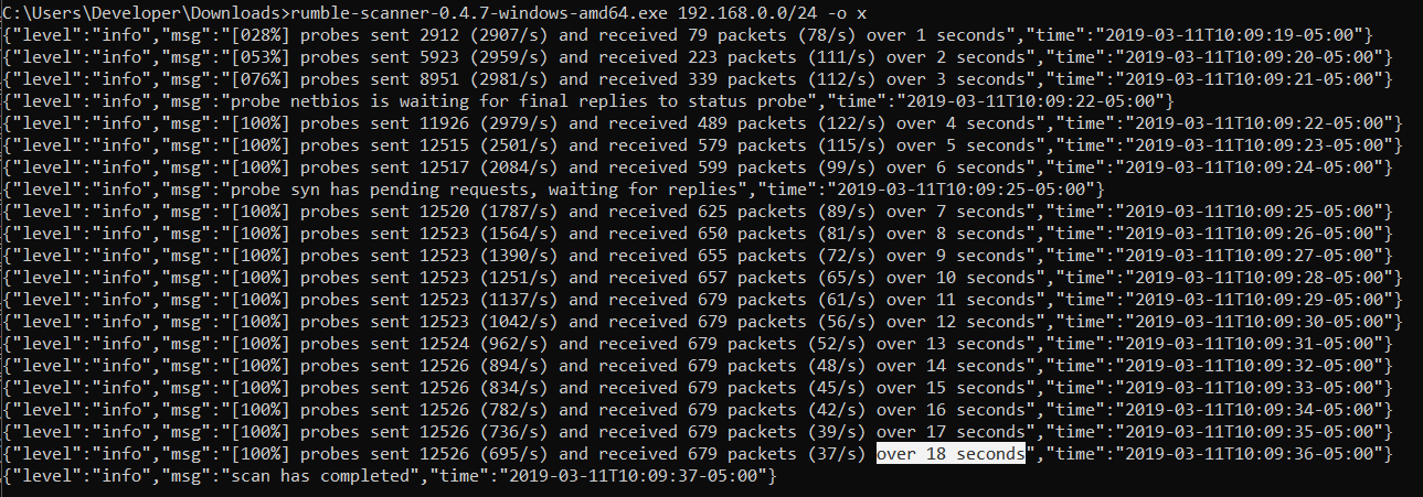 Rumble Network Discovery Beta 1 Scanning Speed