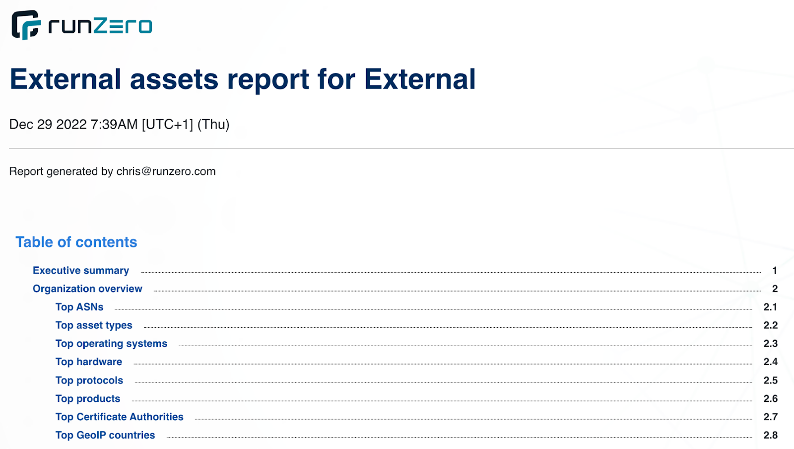 A view of the downloadable reports available for runZero users