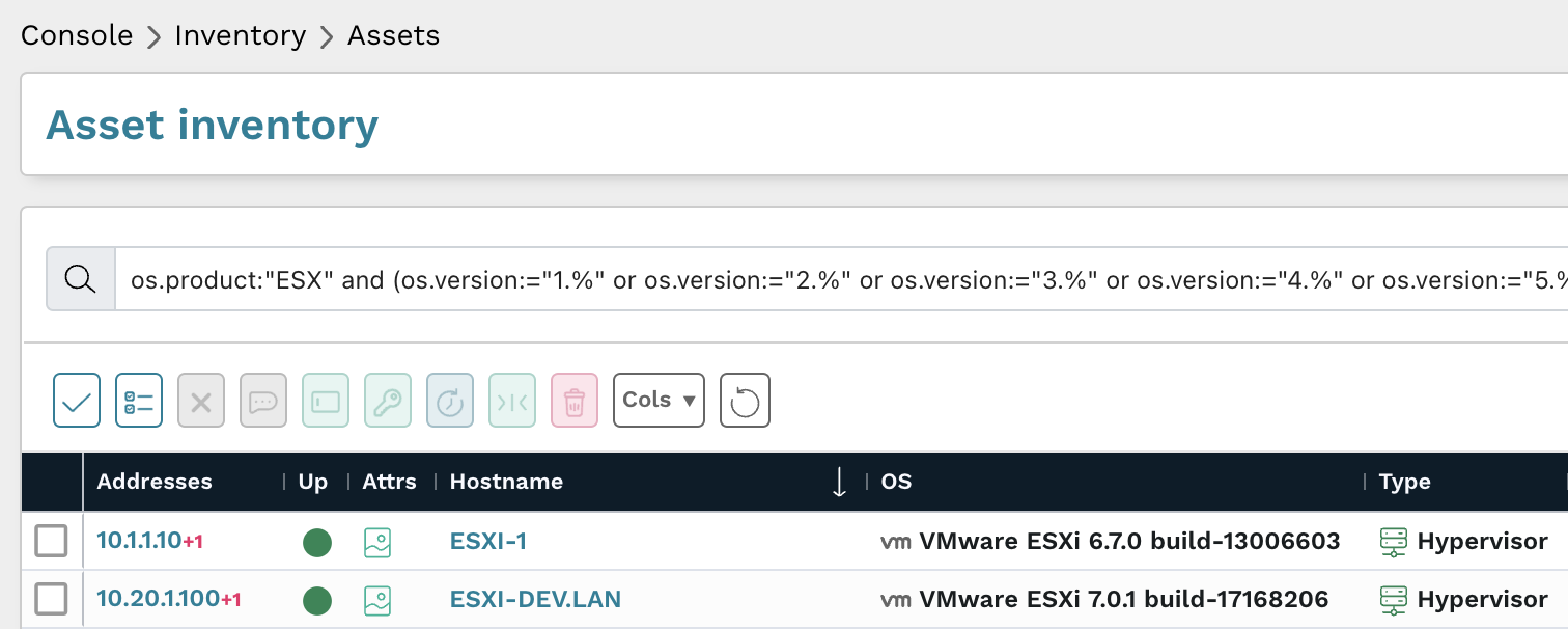 The Queries Library VMware ESXi prebuilt query is available in the Queries Library