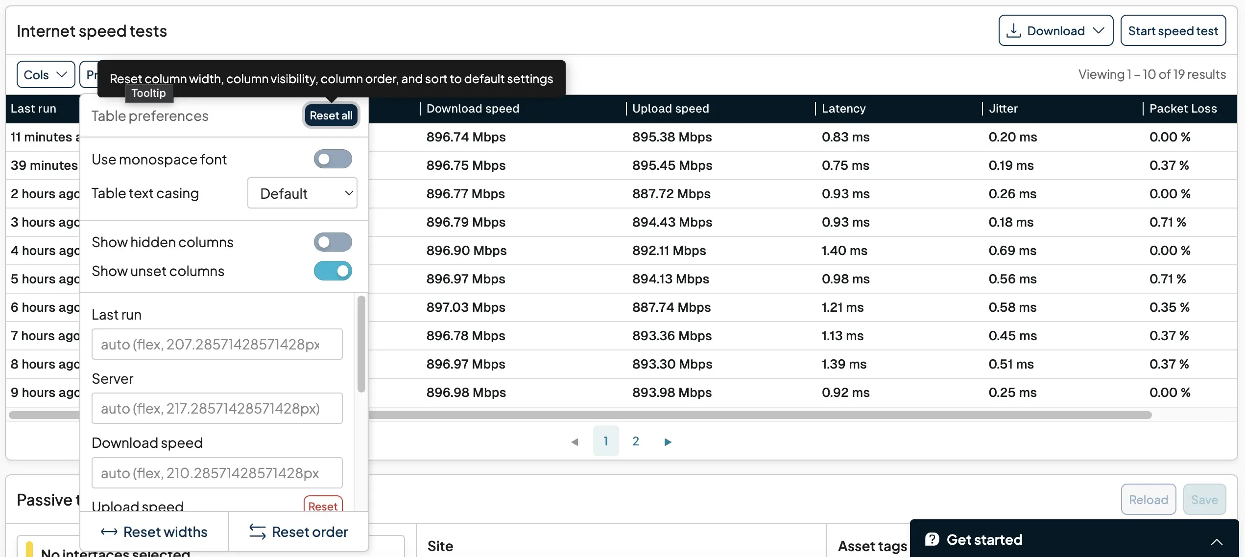 Column visibility and table preferences let you tailor the view to the metrics that matter most