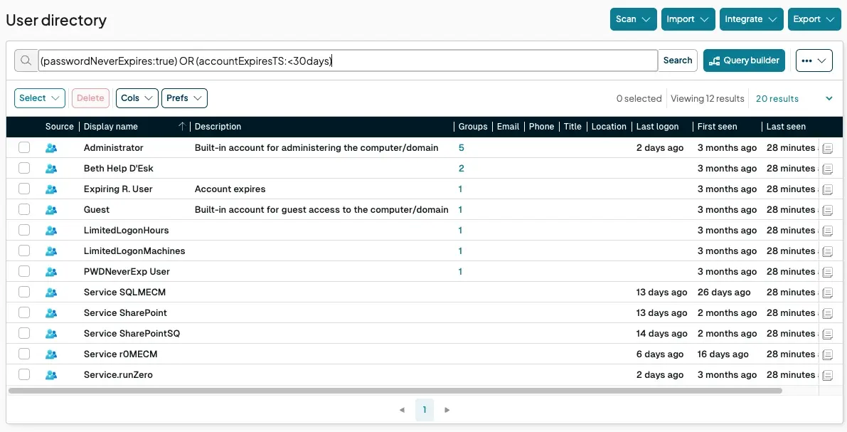 User directory in the runZero Platform